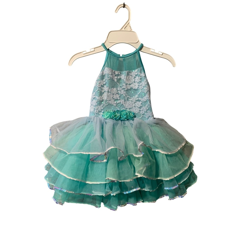 Weissman Kids Turquoise Aqua Lace Sequin Tutu Dance Costume Dress 13493 Size SC